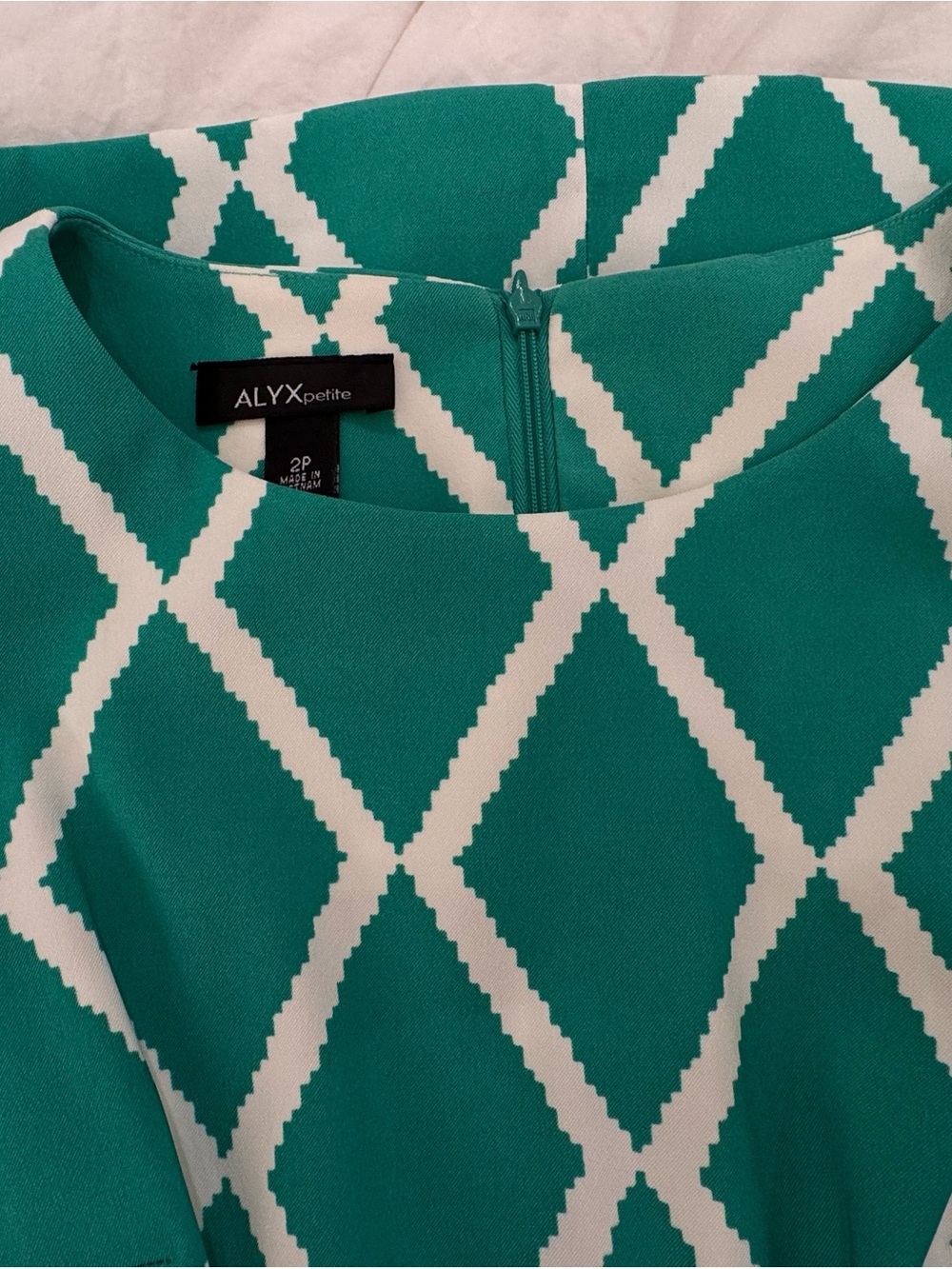 ALYX Teal and White Geometric Midi Sheath Dress - Picture 3 of 12